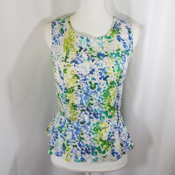 Ann Taylor Blue and Green Peplum Sleeveless Top 8 - Picture 1 of 12